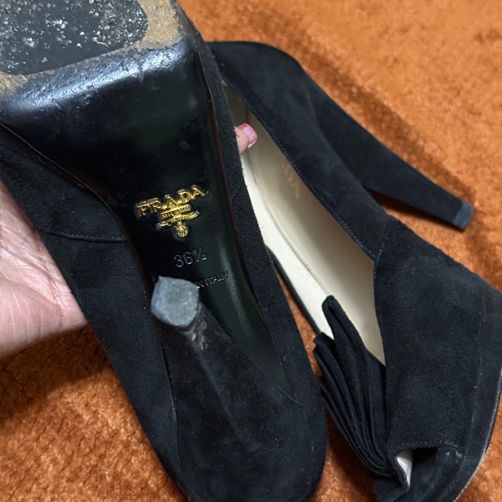 Prada Women's Black Suede Peep-Toe Heels